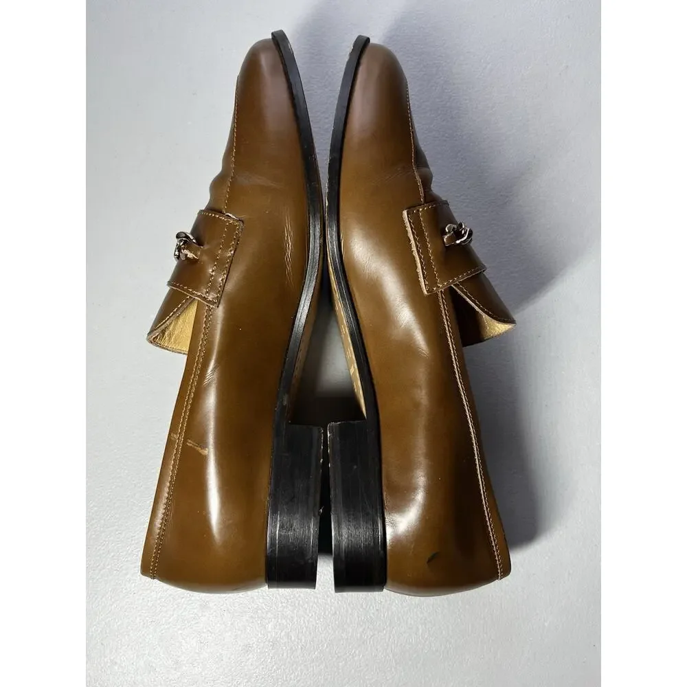 Brown Leather Loafers Dress Shoes Womens 39 Made in Italy 